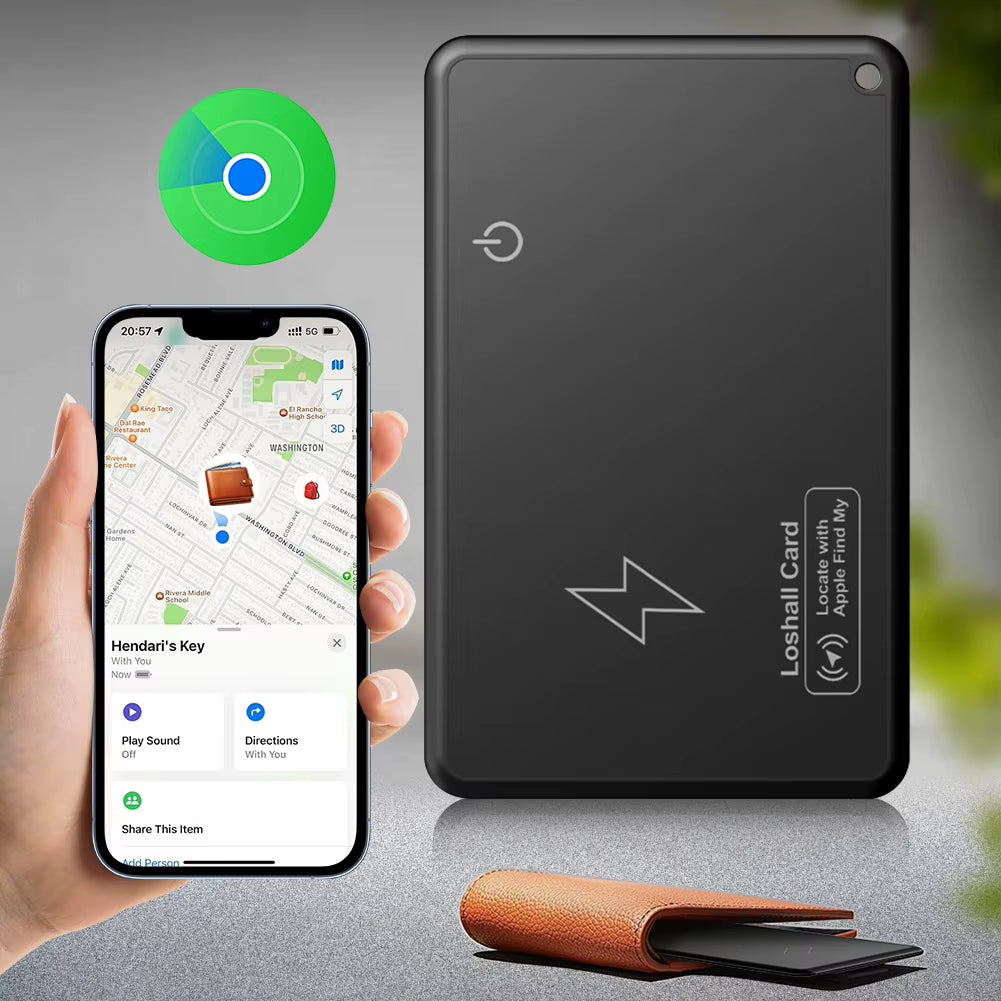 Wireless Charging GPS Tracker Card – Smart Mini Wallet Locator for iPhone Find My (AirTag Alternative)