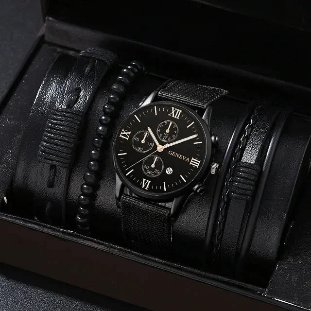 4/2/1pcs Men Sports Watches Set Man Business Quartz Wristwatch Luxury Brown Leather Bracelet Men Casual Clock Watch(no Box)