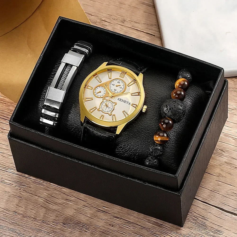 4/2/1pcs Men Sports Watches Set Man Business Quartz Wristwatch Luxury Brown Leather Bracelet Men Casual Clock Watch(no Box)