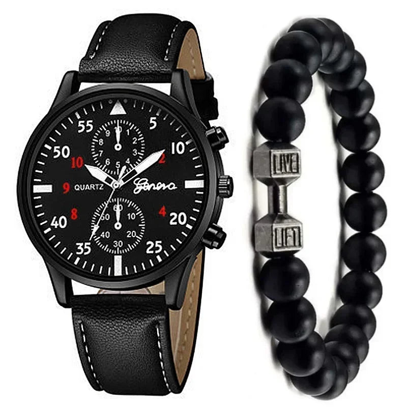 4/2/1pcs Men Sports Watches Set Man Business Quartz Wristwatch Luxury Brown Leather Bracelet Men Casual Clock Watch(no Box)