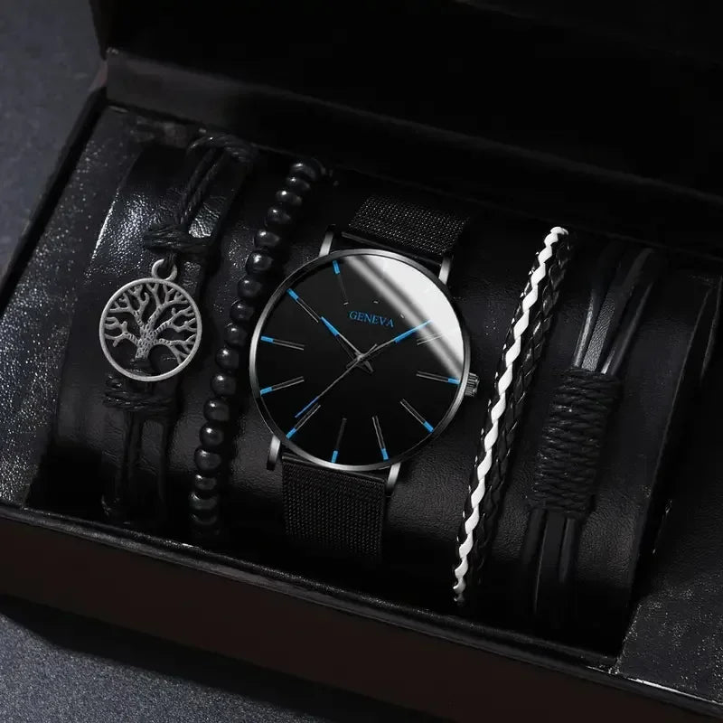 4/2/1pcs Men Sports Watches Set Man Business Quartz Wristwatch Luxury Brown Leather Bracelet Men Casual Clock Watch(no Box)