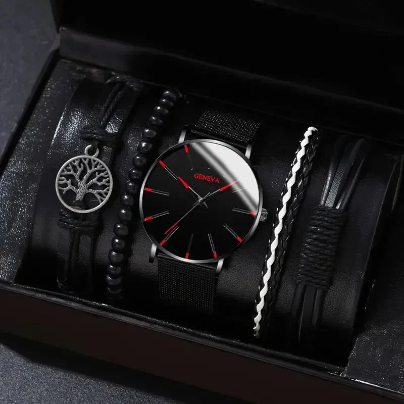 4/2/1pcs Men Sports Watches Set Man Business Quartz Wristwatch Luxury Brown Leather Bracelet Men Casual Clock Watch(no Box)