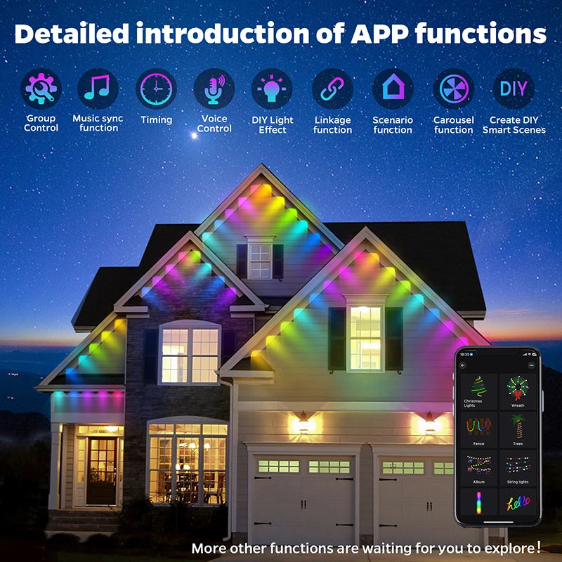 Weather-Proof Wonder: Smart RGBIC Lights for Stunning Outdoor Scenes!