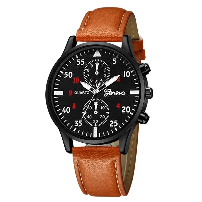 4/2/1pcs Men Sports Watches Set Man Business Quartz Wristwatch Luxury Brown Leather Bracelet Men Casual Clock Watch(no Box)