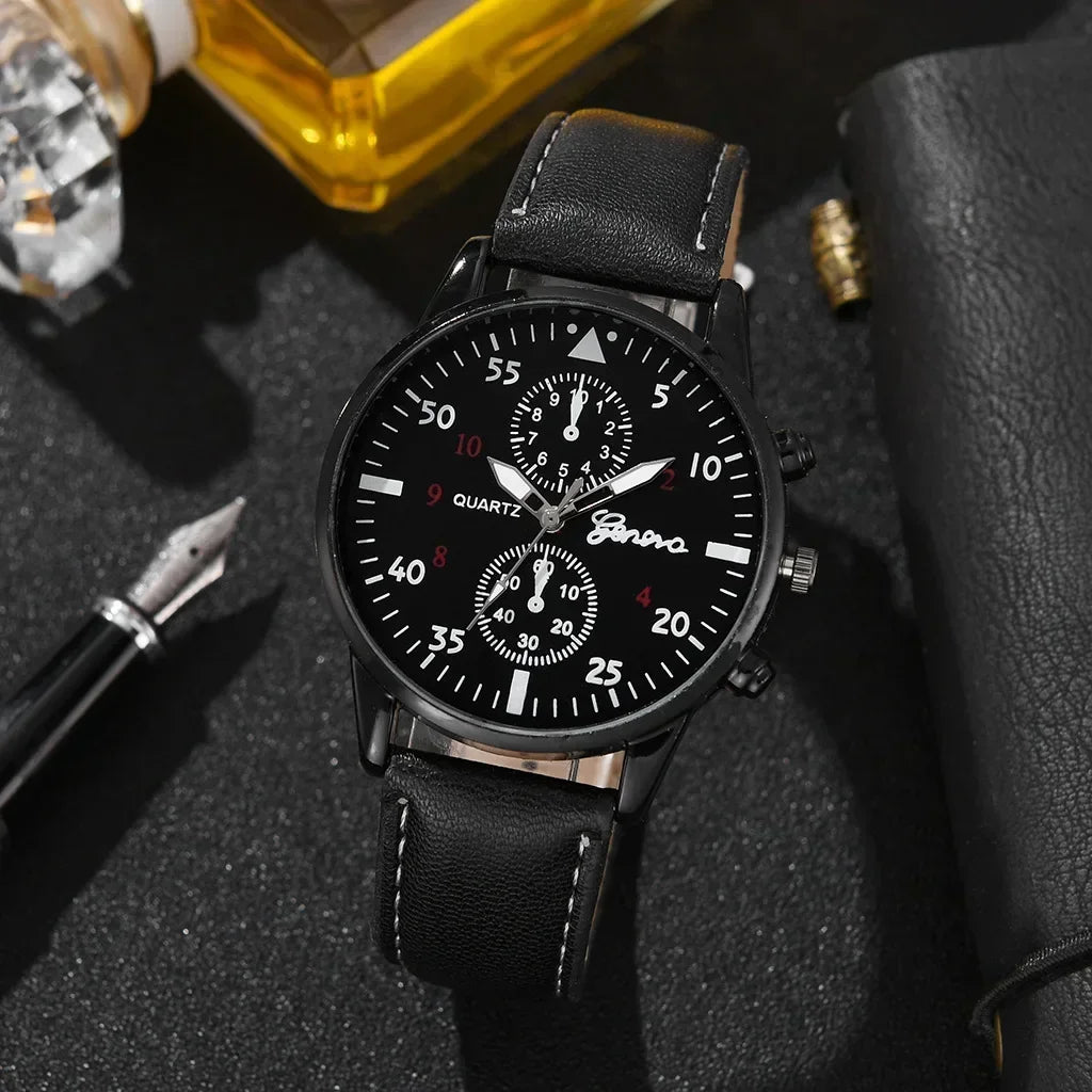 4/2/1pcs Men Sports Watches Set Man Business Quartz Wristwatch Luxury Brown Leather Bracelet Men Casual Clock Watch(no Box)