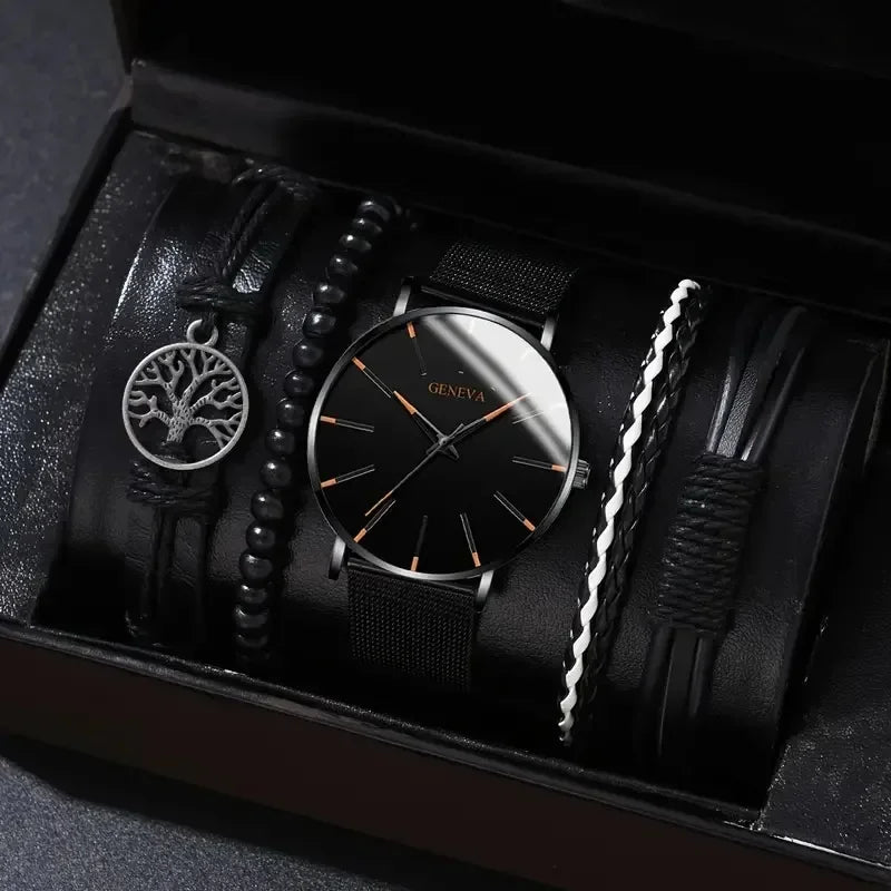 4/2/1pcs Men Sports Watches Set Man Business Quartz Wristwatch Luxury Brown Leather Bracelet Men Casual Clock Watch(no Box)