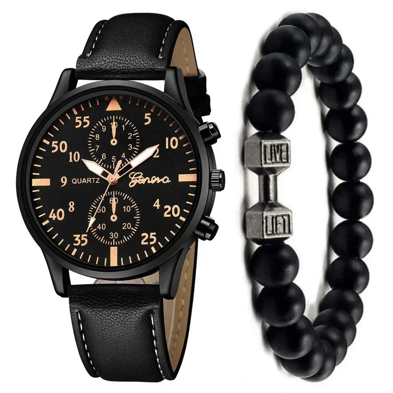 4/2/1pcs Men Sports Watches Set Man Business Quartz Wristwatch Luxury Brown Leather Bracelet Men Casual Clock Watch(no Box)