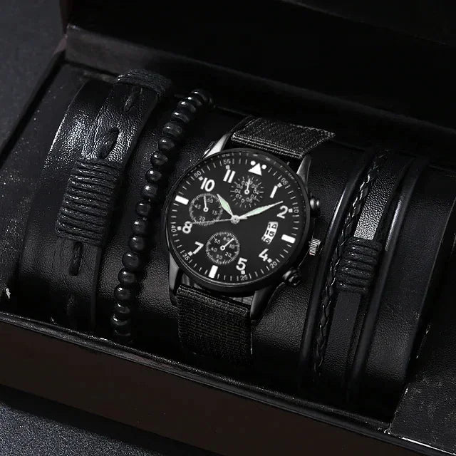 4/2/1pcs Men Sports Watches Set Man Business Quartz Wristwatch Luxury Brown Leather Bracelet Men Casual Clock Watch(no Box)
