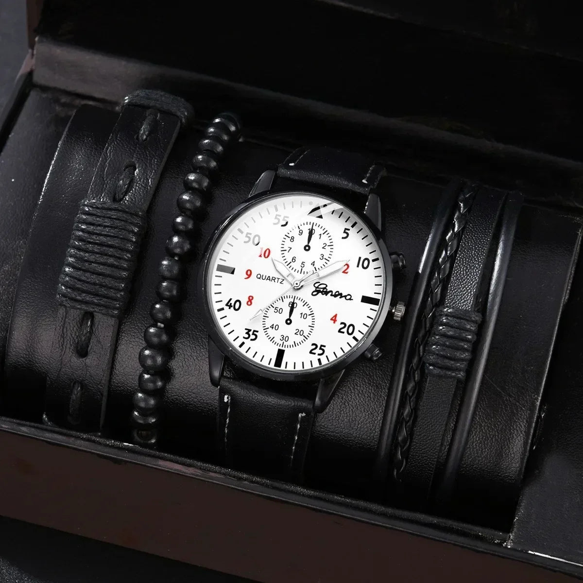 4/2/1pcs Men Sports Watches Set Man Business Quartz Wristwatch Luxury Brown Leather Bracelet Men Casual Clock Watch(no Box)