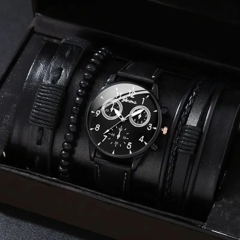 4/2/1pcs Men Sports Watches Set Man Business Quartz Wristwatch Luxury Brown Leather Bracelet Men Casual Clock Watch(no Box)