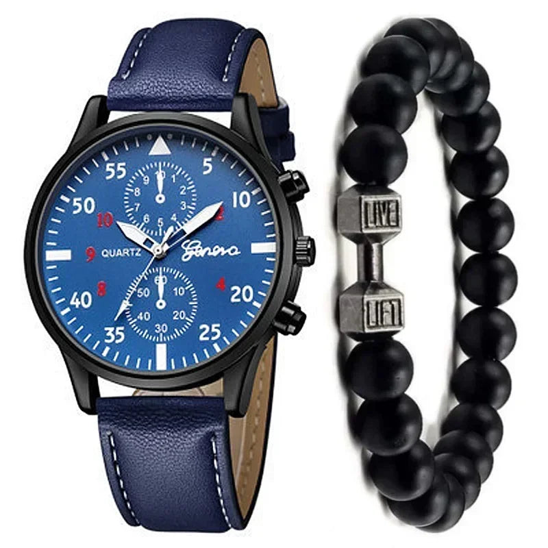 4/2/1pcs Men Sports Watches Set Man Business Quartz Wristwatch Luxury Brown Leather Bracelet Men Casual Clock Watch(no Box)