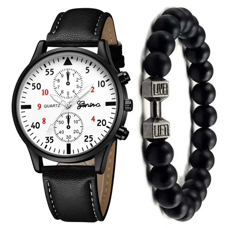 4/2/1pcs Men Sports Watches Set Man Business Quartz Wristwatch Luxury Brown Leather Bracelet Men Casual Clock Watch(no Box)