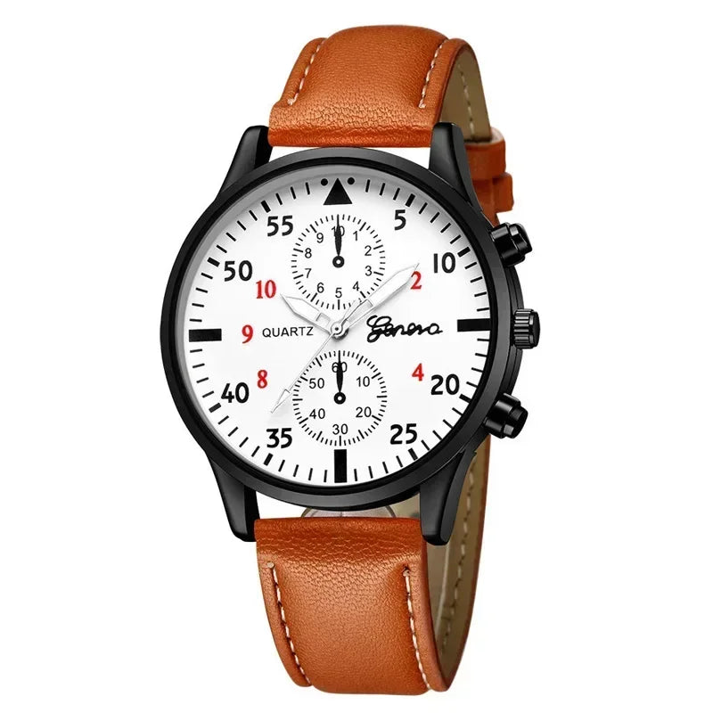 4/2/1pcs Men Sports Watches Set Man Business Quartz Wristwatch Luxury Brown Leather Bracelet Men Casual Clock Watch(no Box)