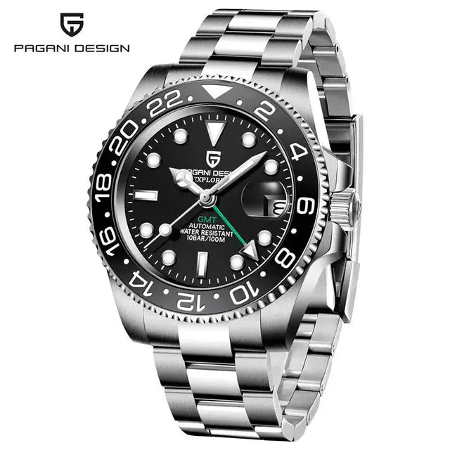 ELEGANCE® P1662 Men Watch Automatic Mechanical GMT Wristwatch Sapphire Glass Stainless Steel 100M Waterproof
