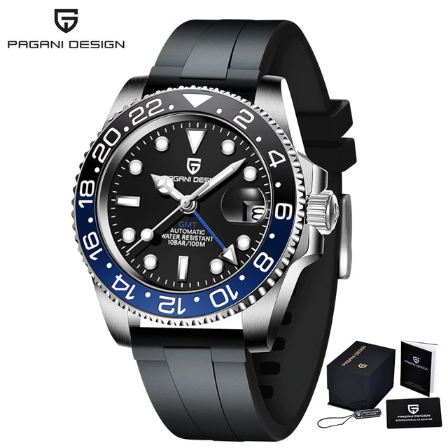 ELEGANCE® P1662 Men Watch Automatic Mechanical GMT Wristwatch Sapphire Glass Stainless Steel 100M Waterproof