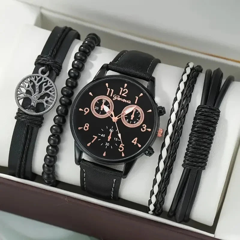 4/2/1pcs Men Sports Watches Set Man Business Quartz Wristwatch Luxury Brown Leather Bracelet Men Casual Clock Watch(no Box)