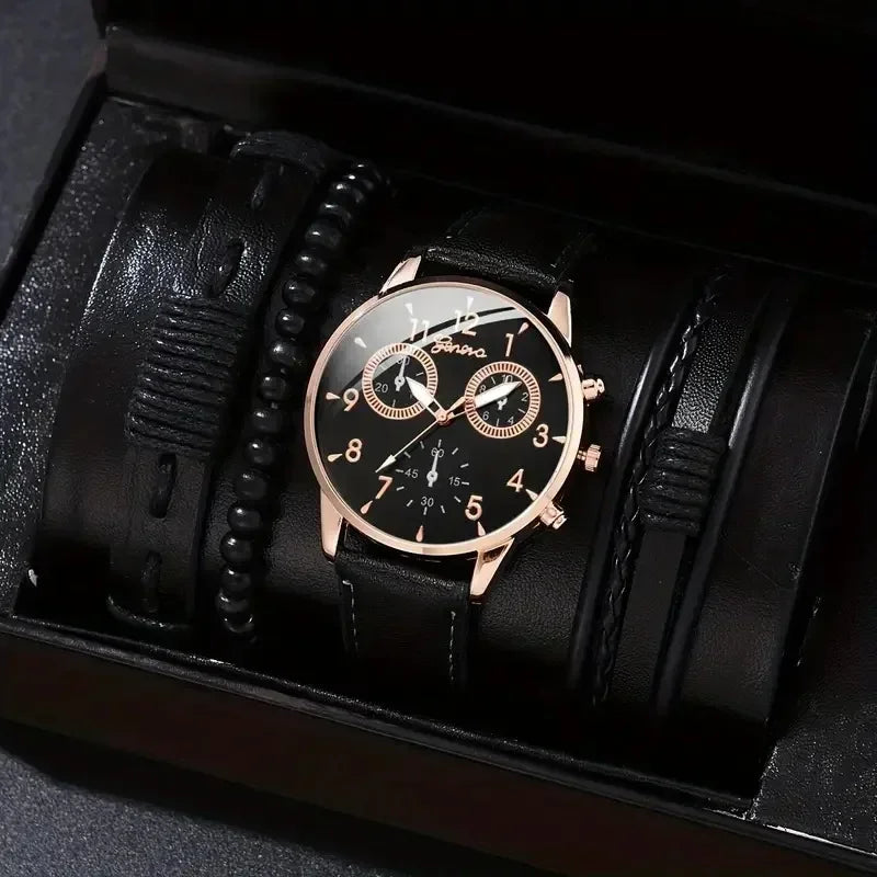 4/2/1pcs Men Sports Watches Set Man Business Quartz Wristwatch Luxury Brown Leather Bracelet Men Casual Clock Watch(no Box)