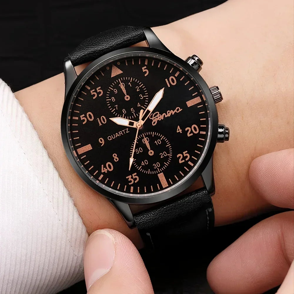 4/2/1pcs Men Sports Watches Set Man Business Quartz Wristwatch Luxury Brown Leather Bracelet Men Casual Clock Watch(no Box)