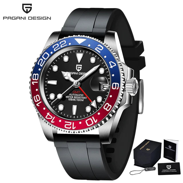 ELEGANCE® P1662 Men Watch Automatic Mechanical GMT Wristwatch Sapphire Glass Stainless Steel 100M Waterproof