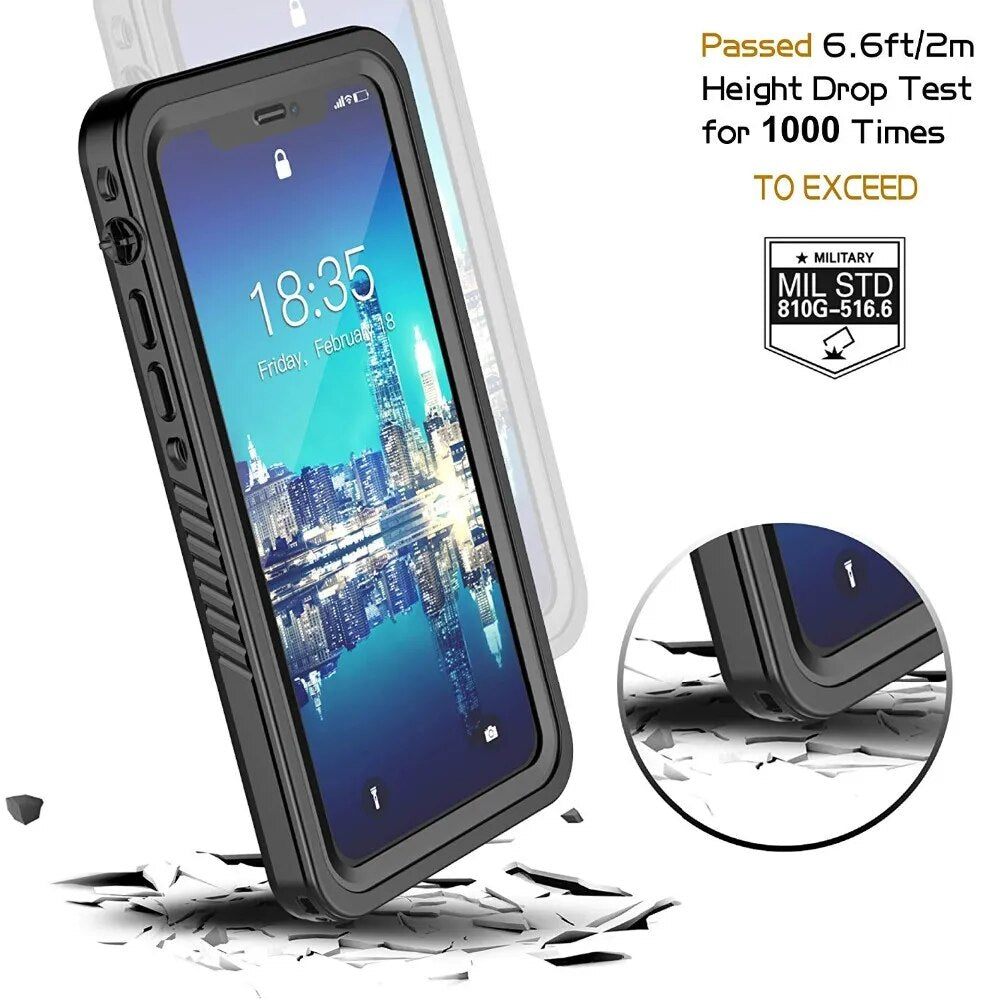 IP68 Waterproof Phone Case for iPhone 15 14 13 12 11 Pro XS MAX XR 6 6S 7 8 Plus Diving Rugged Clear Back Cover Screen Protector